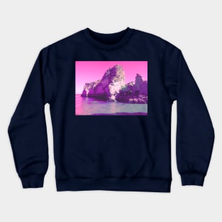 Magenta rocky Portuguese beach - fantasy edit of nature photography Crewneck Sweatshirt